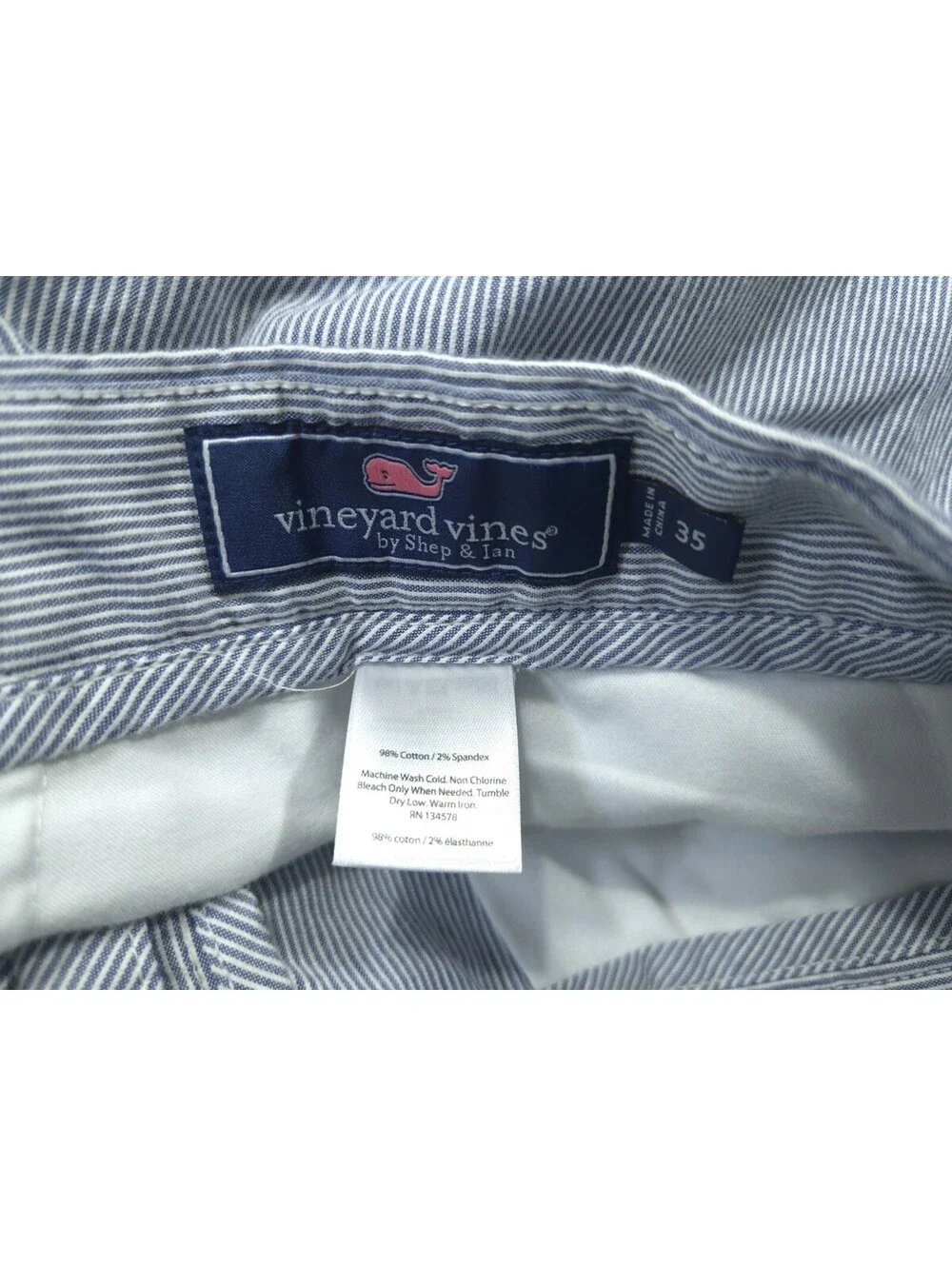 Vineyard Vines Shorts Mens 35 Blue White Striped Breaker Chino Stretch Golf Prep